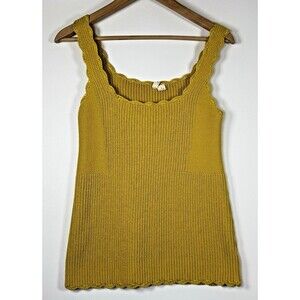 Moth Anthropologie Scallop Knit Sweater Tank Top Small Mustard Yellow Cottage